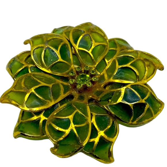 Vintage Large Pliquè a Jour Rhinestone Gold Tone Flower Daisy Magnolia Brooch - Picture 6 of 8